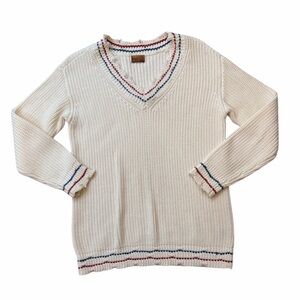 POL Cream V-Neck Tennis Style Sweater
